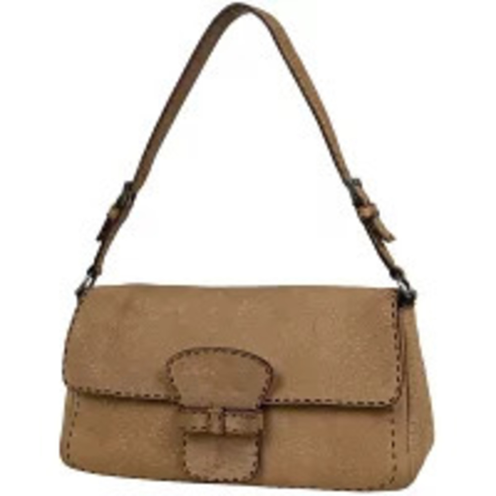 Prada Plate Handbag Hobo Stitch Leather Brown